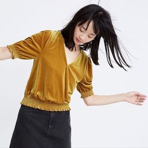 Madewell Velvet Smocked Crossover‎ Top - Mustard Gold - Size Medium